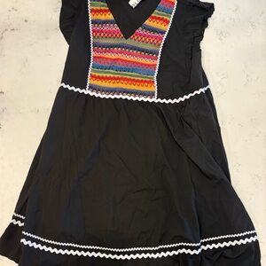 BloomChic Black Dress with Colorful Embroidered Front Panel